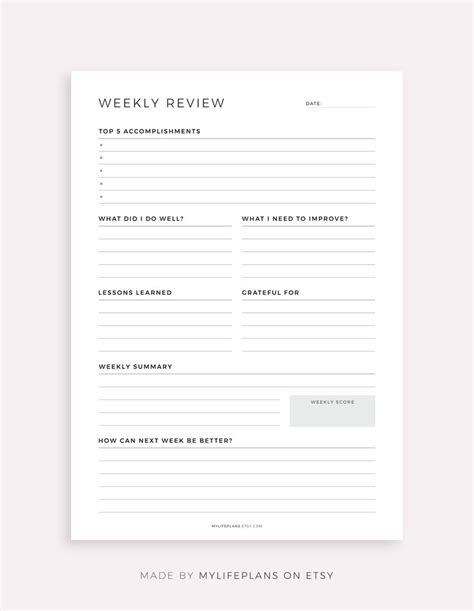 Weekly Review Weekly Reflection Weekly Evaluation Weekly - Etsy