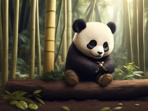 Premium Photo | Cute panda with bamboo background for desktop wallpaper