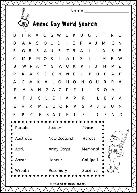 Anzac day word search - Anzac Day free printables