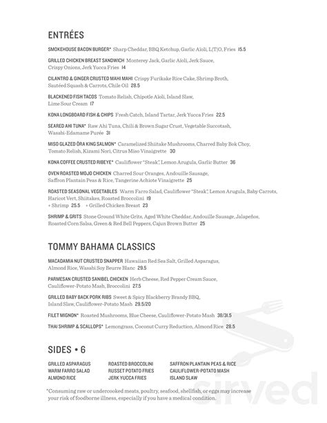 Tommy Bahama Restaurant, Bar & Store menu in Naples, Florida, USA