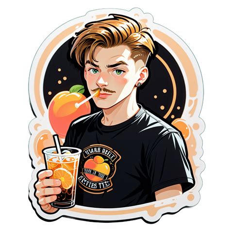 I made an AI sticker of young 20 years old boy, hair similar to Arthur Shelby, drinking peach ...