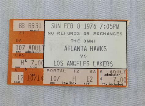 NBA 1976 02-08 Los Angeles Lakers at Atlanta Hawks Ticket Stub -- ez ...