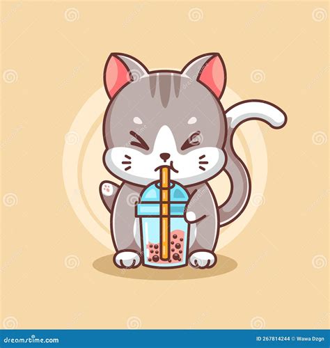 Happy Cat Drinking Bubble Milk Tea Stock Vector - Illustration of graphic, asia: 267814244