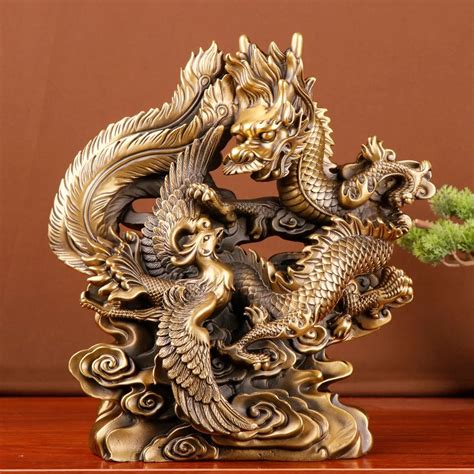 Auspicious Cloud Dragon and Phoenix Copper Sculpture – HighEmporium.com