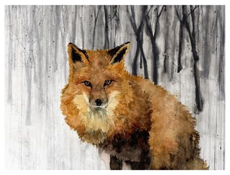 "Snowy Fox" Fine Art Piece, 40"x30" - Craftsman - Paintings - by Chelsea Art Studio | Houzz