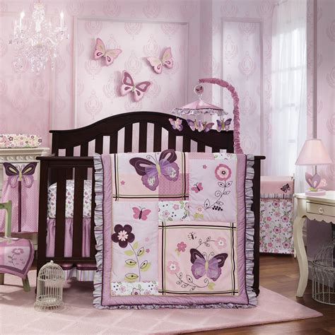 Butterfly Bloom Purple Garden Floral 6-Piece Nursery Baby Crib Bedding Set | Ladybug nursery ...