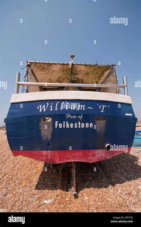 Stern Rear Back View Of A Commercial Fishing Boat On Dungeness Shingle ...