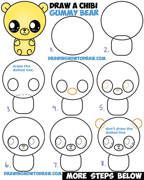 How to Draw a Cute Chibi / Kawaii / Cartoon Gummy Bear Easy Step by ...