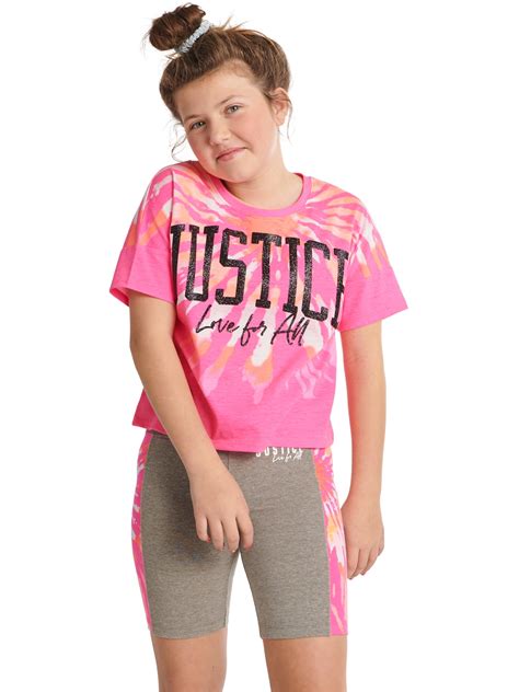 Justice Girls Boxy Oversized T-Shirt & Bike Short Outfit Set, Sizes XS-XXL - Walmart.com