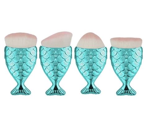 Teal mermaid tail brushes set of 4 | Mermaid makeup brushes, Mermaid makeup, Makeup brushes