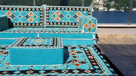 Buy 8 Thickness Blue Arabic Sofa Floor Seating Set, Pallet Sofa, Floor Cushions, Sectional Sofa ...