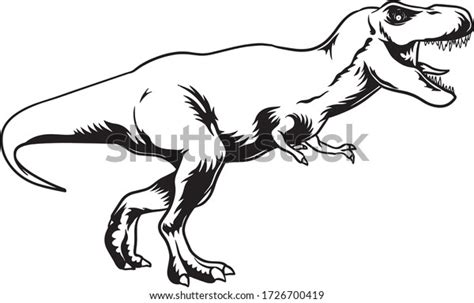 Vektor Stok Black White Illustration Tyrannosaurus Rex (Tanpa Royalti ...