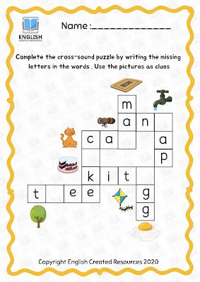 Kindergarten Crossword Puzzle English Worksheets For Kindergarten, English Activities For Kids ...