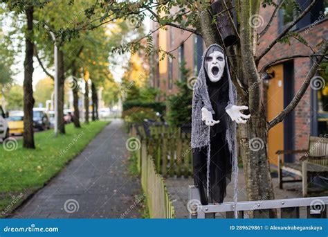 Halloween Decorations on the Street Stock Image - Image of skillet ...