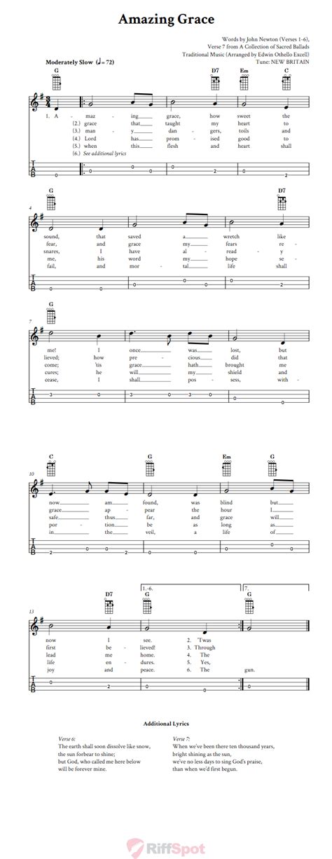 Amazing Grace: Chords, Sheet Music, and Tab for Baritone Ukulele with ...