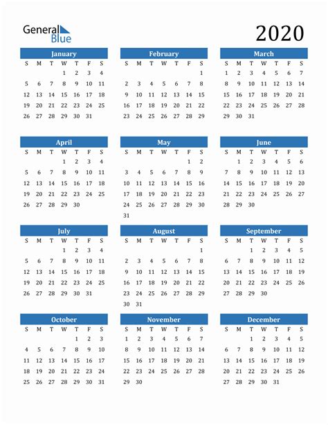 Free 2020 Calendars in PDF, Word, Excel