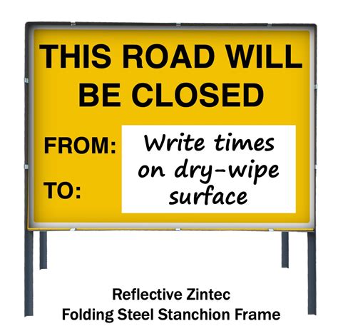 Road Closed Temporary Customisable Road Works Sign with Frame (1050x750mm)