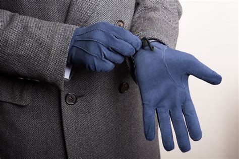 Navy Blue Gray Suede Unlined Men's Leather Gloves with Button by Fort Belvedere