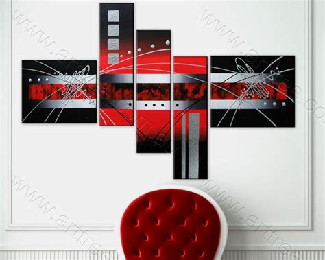 Dark Grey Red Rectangle Canvas Artwork 5 Piece Abstract Painting | arttree.com.au