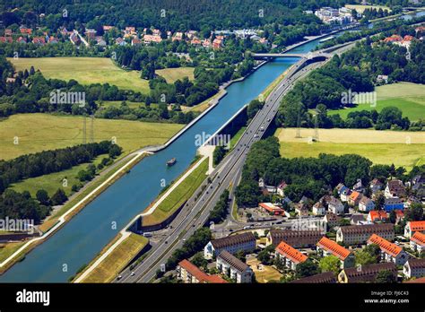 Rhine-Main-Danube Canal and aqueduct near Fuerth, aerial view Stock Photo, Royalty Free Image ...