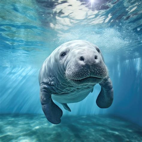 Premium AI Image | Peaceful Manatee Swimming in Clear Blue Waters