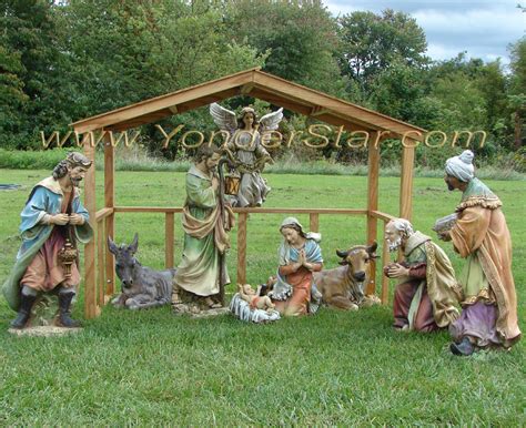 Outdoor Nativity Scene with Wooden Stable - Yonder Star Christmas Shop LLC