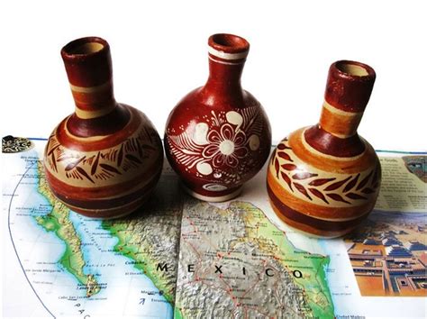 Three Handmade Mexican Pottery Vases / Terracotta Hand Painted Vintage Vases/ Tex Mex Rustic ...