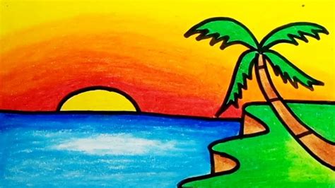 Easy Sunset Scenery Drawing Tutorial