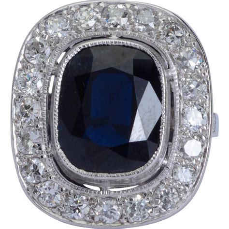 Antique Edwardian Sapphire and Diamond Platinum Cluster Ring