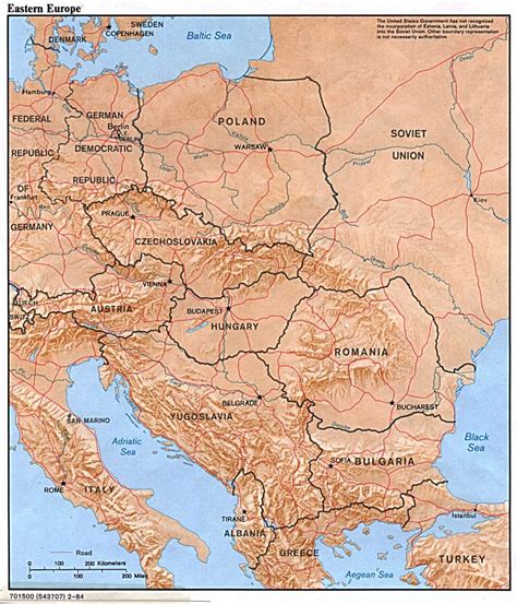 Detailed political map of Eastern Europe with relief – 1984 | Vidiani ...