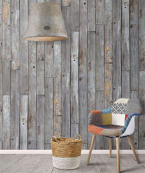 Rustic Wood Panels Wallpaper • Gray Wood Effect • Milton & King