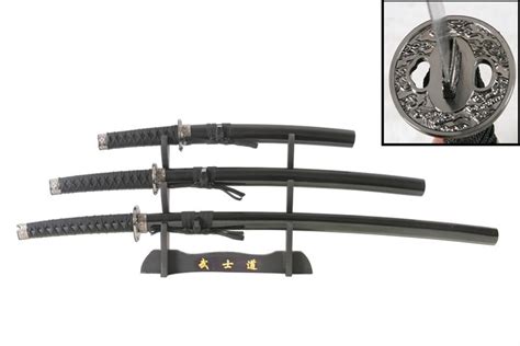 Traditional Samurai Sword 3 pc Set with Display Stand-4D3-SI