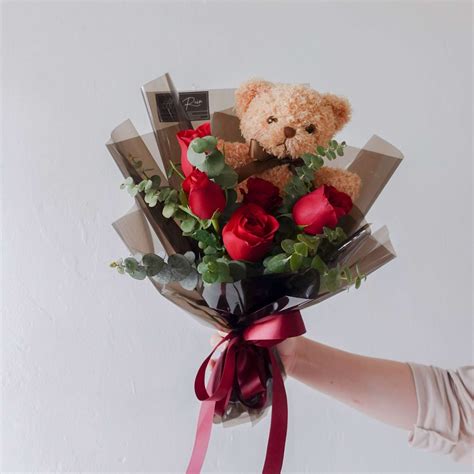 Red Rose with Bear Bouquet | AfterRainFlorist