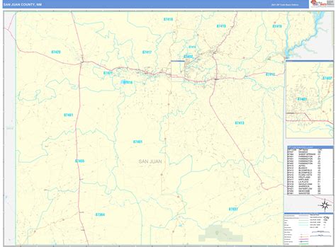 San Juan County, NM Zip Code Wall Map Basic Style by MarketMAPS - MapSales