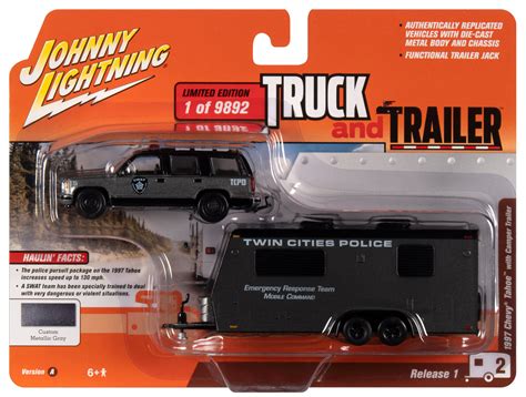 Johnny Lightning 1997 Chevy Tahoe w/Camper Trailer (Police SWAT) 1:64 | Auto World Store