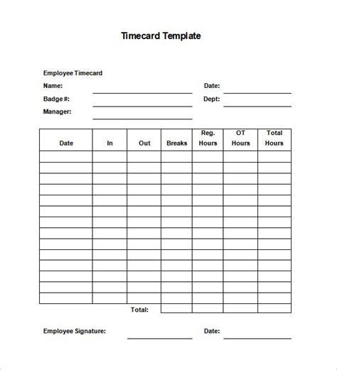 Free Printable Time Card | Template Business PSD, Excel, Word, PDF