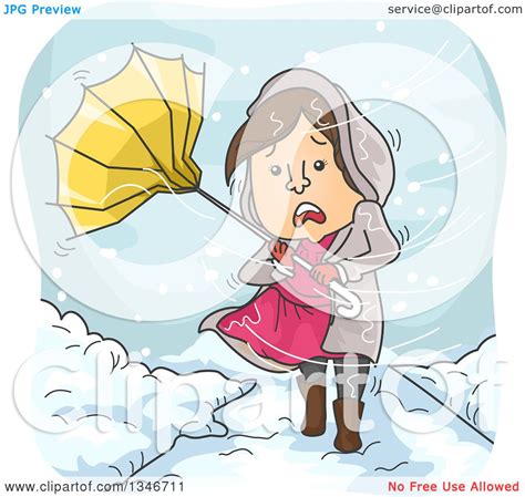 Clipart of a Cartoon Brunette Caucasian Woman Caught in a Snow Storm ...