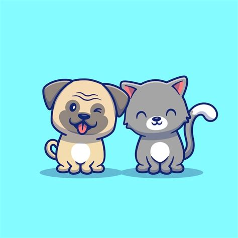 Premium Vector | Cute Cat And Dog Cartoon Icon Illustration. Animal ...