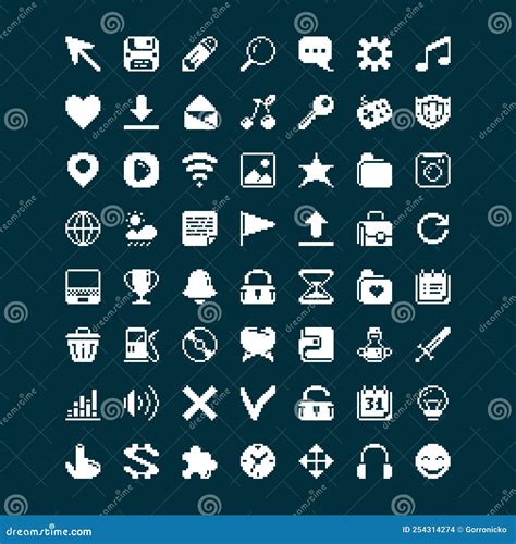 Simple Vector 1 Bit Pixel Art Set of Different Icons for Mobile ...