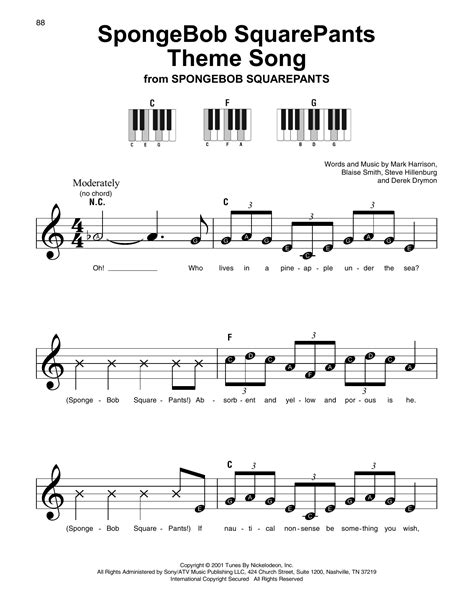 SpongeBob SquarePants Theme Song Sheet Music Mark Harrison Super Easy ...