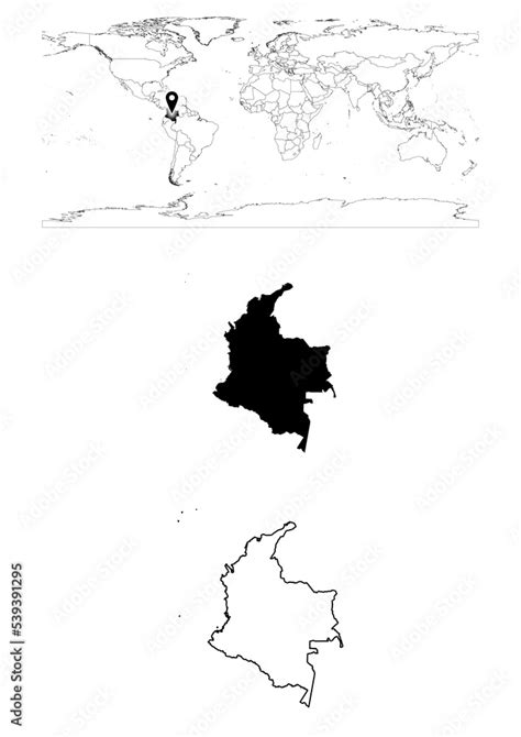 Vector Colombia map, map of Colombia showing country location on world ...