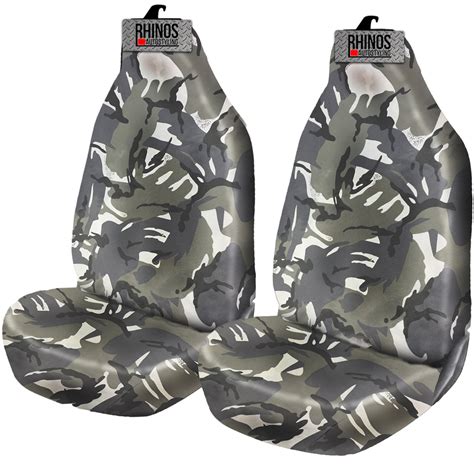 Heavy Duty Camo Grey Waterproof Seat Covers 2 x Fronts – Rhinos-Autostyling