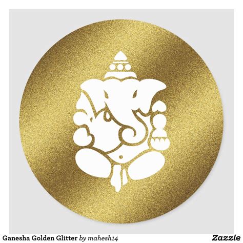 Ganesha Golden Glitter Classic Round Sticker | Zazzle | Golden glitter ...