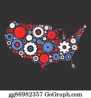 3 Usa Map Silhouette Mosaic Of Cogs And Gears Clip Art | Royalty Free - GoGraph
