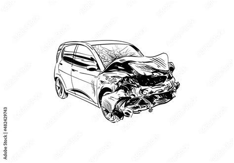 Car crash hand drawn illustration. Auto accident sketch, vector design ...