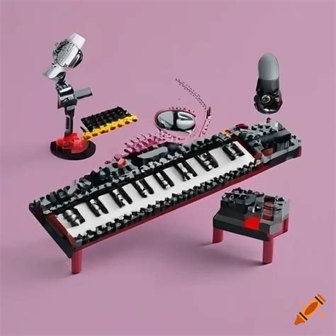 Lego music studio setup with microphone and keyboard