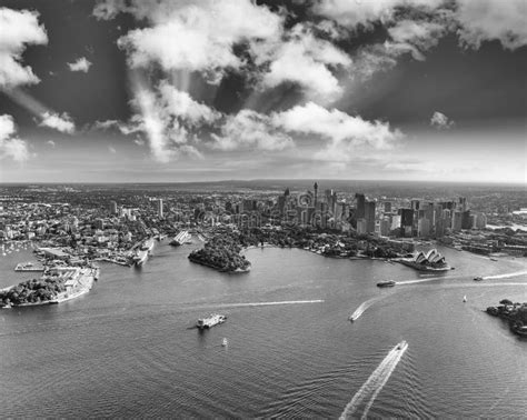 Aerial View of Sydney Harbor, Downtown Skyline and Royal Botanic Stock ...