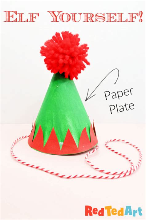 Easy Paper Plate Elf Hat with Kids for Christmas - Red Ted Art