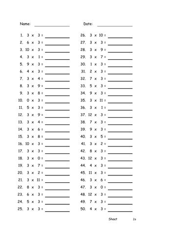 Quick times tables tests | Teaching Resources