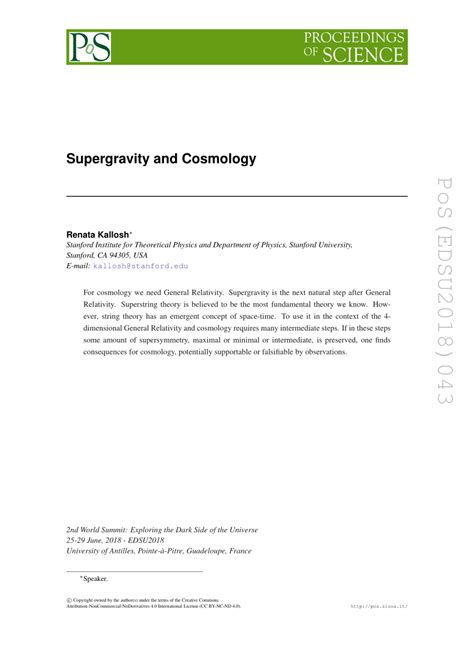 (PDF) Supergravity and Cosmology